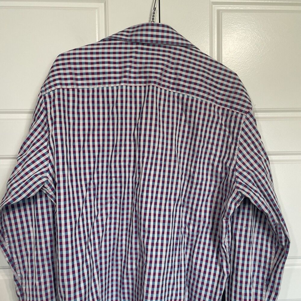 Bugatchi Button Down Shirt Mens XL Blue Pink Gingham Shaped Fit Cotton LS - Picture 7 of 9